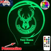 MILWAUKEE BUCKS BASKETBALL Personalised 3D LED Night Light 7 Colour Change Lamp