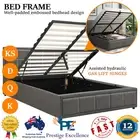 Bed Frame Queen Double King Single Gas Lift Storage Base Fabric Embossed Bedhead