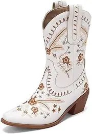 [TangDao] Womens Cowboy Boots, Western Embroidered Cowboy Cowgirl Boots, Mid Calf Square Toe Fashion Walking Work Boots