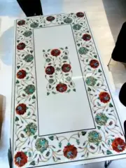 36"x48" White Marble Dining Table Carnelian & Abalone Shell Stone Inlay Home Dec