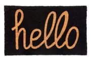 Hello - Black PVC Backed Coir Doormat - Entry Mat, Welcome Mat, Door mat, Non Slip, Anti Slip, Front Door, Waterproof, Durable