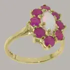 Solid 10k Yellow Gold Natural Opal & Ruby Womens Cluster Ring - Sizes 4 to 12