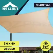 Instahut Sun Shade Sail Cloth Shadecloth Rectangle Canopy Sand 280gsm 3x4m