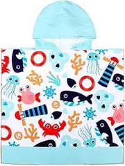 Xplanet Toddler Unicorn Hooded Beach Towel, Multi-use for Hooded Poncho Swim Beach Pool Poncho Bath Towel, Home Bath Robe for Kids Child 2-7 Years Boy&Girls (Underwater World)