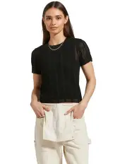 [Brixton] Sheer Knit Top Short Sleeve Top in Black