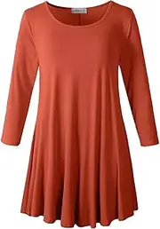 [LARACE] Women 3/4 Sleeve Tunic Top Loose Fit Flare T-Shirt(L, Dark Orange)