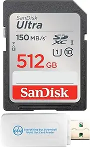 SanDisk 512GB Ultra SDXC UHS-I Memory Card Up to 150MB/s C10 U1 Full HD SD Card (SDSDUNC-512G-GN6IN) Bundle with (1) Everything But Stromboli MicroSDXC & SD Card Reader