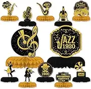 12 Pieces Roaring 1920's Party Honeycomb Centerpiece Decorations - Black and Gold Birthday Party Decor - Music Party Table Decoration for Birthday 1920s Vintage Flapper Wedding Party