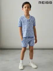 Reiss Blue/White Redhill 9-13 yrs Tile Pattern Knit Shorts (AP0308) | $80