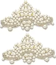 KOCKSHION 2Pcs Pearl Applique Decor DIY Clothing Patches for Wedding Dress Belts High Heels and Creative Design Accessories for Repairing Clothes and Customizing Outfits