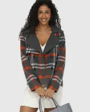 [Belle & Bloom] I'm Yours Wool Blend Peacoat - Charcoal Plaid