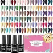 VICOVI 64 Pcs Gel Nail Polish Set Gel Nail Kit with 60 Colors Gel Polish 5 Bottles of Base and Glossy Matte Top Coat Soak off Gel Nail Set Long-Lasting Formula for All Seasons Gel Polish Gifts