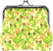 [ODAWA] Coin Purse, Daisies Green Plaid Clasp Pouch Wallet Key Bags Portable Pouch Change Wallet Organizers, Green Frogs, one size, Green Frogs