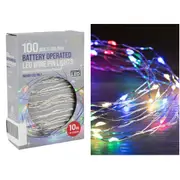 100 Multicolour Battery Operated LED Wire Pin String Lights 10m