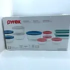 Pyrex 22-Piece Glass Food Storage 11 Container Set With 11 Multicolor Lids NEW