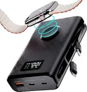 PZOZ Power Bank 20000mAh, Portable Charger Powerbank (22.5W) Fast Charging for Apple Watch iPhone iPad Samsung, External Battery Pack Built in Cable & Lightning Adapter Support PD QC 3.0 (Black)