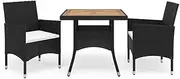 vidaXL Scandinavian Style Outdoor Dining Set, 3 Piece Poly Rattan and Acacia Wood Garden Furniture - Black and Brown with Cream Cushions