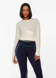 [Lorna Jane] Seamless Contour Cropped Long Sleeve Top in White, Size - Large L Porcelain