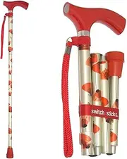 Switch Sticks Aluminum Adjustable Folding Cane and Walking Stick collapses and adjusts from 32 to 37 inches, Poppies