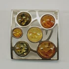 Natural, Multi-Color BALTIC AMBER Square Pendant 925 STERLING SILVER #12