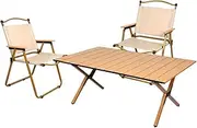 Levede Folding Camping Chair Table Set with 88.5cm Roll Tables + 2 Chairs Outdoor Portable Foldable Fish Camp Beach Picnic Hiking BBQ Lightweight Oak