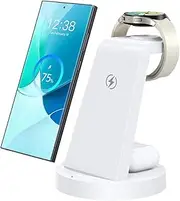 White 3 in 1 Wireless Charging Station Compatible for Samsung Galaxy Watch 6 5 4 3 Pro Classic Galaxy Buds and Other Android Phones