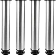 ZOFUN Set of 4 Table Legs, Metal Furniture Feet, Metal, Round Stainless Steel Table Base, Diameter 50 mm, Adjustable Table Legs, Height Adjustable, 300 mm - 310 mm, Comes with Stainless Steel Screws