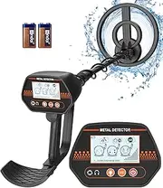 [DetectTrek] Metal Detector for Kids, 8" Waterproof Beach Metal Detector with Backlight LCD Display, 30" - 41" Adjustable, Ages 8-12, Lightweight for Treasure Hunting, Black