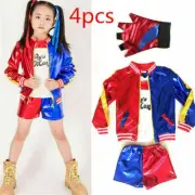Kids Girl Cosplay Harley Quinn Costume Suicide Squad Film Fancy Dress Halloween