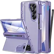 [NINKI] for Samsung Z Fold 6 Case with S Pen Holder & Hidden Kickstand, Built in Screen Protector Hinge Shockproof Hard Phone Cover for Samsung Galaxy Z Fold 6 Case with Slim S Pen Slot & Stand – Purple