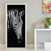 Door Stickers Retro Black White Zebra Photo Wallpaper DIY 3D Door Sticker PVC Self-Adhesive Decals Living Room Home Decor(95x215cm)