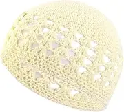 [STKARCV] Cap Solid Cotton Women Men Hats Beanie Crochet Handmade Winter Keep Warm Accessories(Beige)