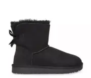 UGG MINI BAILEY BOW II BLACK SUEDE SHEEPSKIN ANKLE WOMEN'S BOOTS SIZE US 5 NEW
