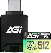 AGI TF138 Micro SDXC Memory Card 512GB with Adapter and Reader 3 in 1 microSDXC A2 U3 V30 Read Speed up to 170MB/s for Drone/DashCam/Camera/Phone/Switch/PC/Tablet