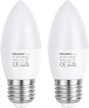 DiCUNO ProOE E27 Candle LED Bulbs, 5W, 450LM, CRI 98, Warm White 3000K, Equivalent to 40W Incandescent Bulb, C37 Edison Screw Light E27, Non-Dimmable, 100-240V, 2-Pack