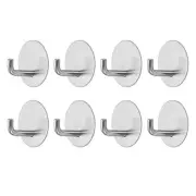 8pcs Self Adhesive Hook Stainless Steel Loofah Robe Towel Wall Hooks, Silver