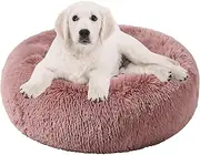 Ezonedeal Calming Bed for Dogs, Donut Cuddler Dog Bed Small Medium Large Orthopedic Pet Bed Self Warming Round Fluffy Plush Pillow Improved Sleep Cushion Bed Non-Slip Bottom (60 CM, Light Pink)