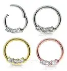 16G 3/8" Anodized Seamless Hinged Segment Ring Triple CZ Hoop Septum Clicker