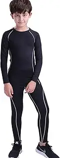 [HSTiSan] Girls Boys Compression Set Base Layer Athletic Leggings Kids Sports Shirts and Pant 2 Pcs Underwear