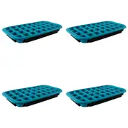 4x Avanti Silicone 32-Cup Flexible Ice Cube Tray w/ Base Tray Maker Mould Blue