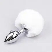 White Rabbit Bunny Tail Anal Plug Cosplay Anal Plug Anal Butt Plug Adult Sex Toys for Women Men Couple Stainless Steel Anal Plug (Medium)