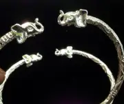 Pair Of Elephant Head Handmade West Indian Sterling Silver Bangles