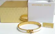 Michael Kors Haute Yellow Gold & White Enamel Bangle Bracelet MKJ7696710 +MK BOX