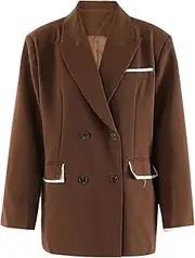 [Generic] Women's Long Sleeved Lapel with Color Collision Colors and Frayed Edges Design, Casual and Loose Office Suit Jacket