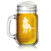 16oz Mason Jar Glass Mug w/ Handle Cute Pitbull with Heart