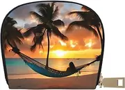 [EdWal] Coconut Beach Sunset Hammock Print Card Holder Unisex Credit Card Case for Men and Women Leather Card Holder, Slim Business Card, White, One Size