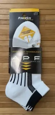 PowerSox APF Men's Cushion Low-Cut Socks White/ Black Striping On Footbed Large