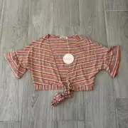 NWT Wild Honey Short Sleeve Crop Top Women’s Small Orange Polyester Rayon Blend