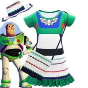 Kids Girls Buzz Lightyear Cosplay Costume Dress + Hat + Bag - 4-5 Years