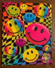 NEW Rare Lisa Frank Rainbow Smiley Faces Double Pocket Folder